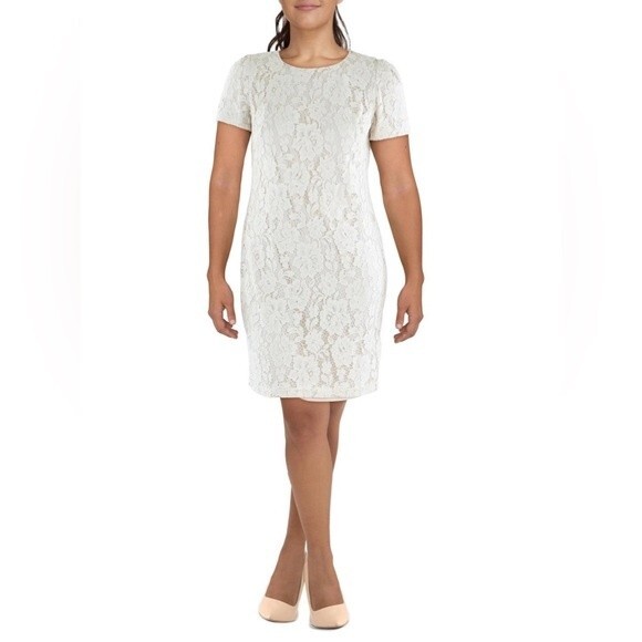 LAUREN RALPH LAUREN Women’s Lace Knee-Length Cocktail Dress Light Grey Size 4 - Picture 1 of 14